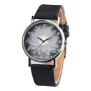 Waterproof Quartz Watch Women Rhinestone Flower Print Wristwatch (Black)