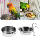 Set of 2, Pet Food Feeder Water Drinker Stainless Steel Coop Cup Hook on For