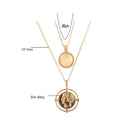 Women Retro Double Layers Alloy Round Pendant Long Necklace Clavicle Chain A