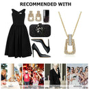 Women Rhinestone Geometric Zipper Dangle Stud Earrings Necklace Jewelry Set A