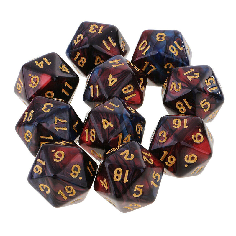 Acrylic 20 Sided D20 Dice RED BLUE for  TRPG, 10 Pieces