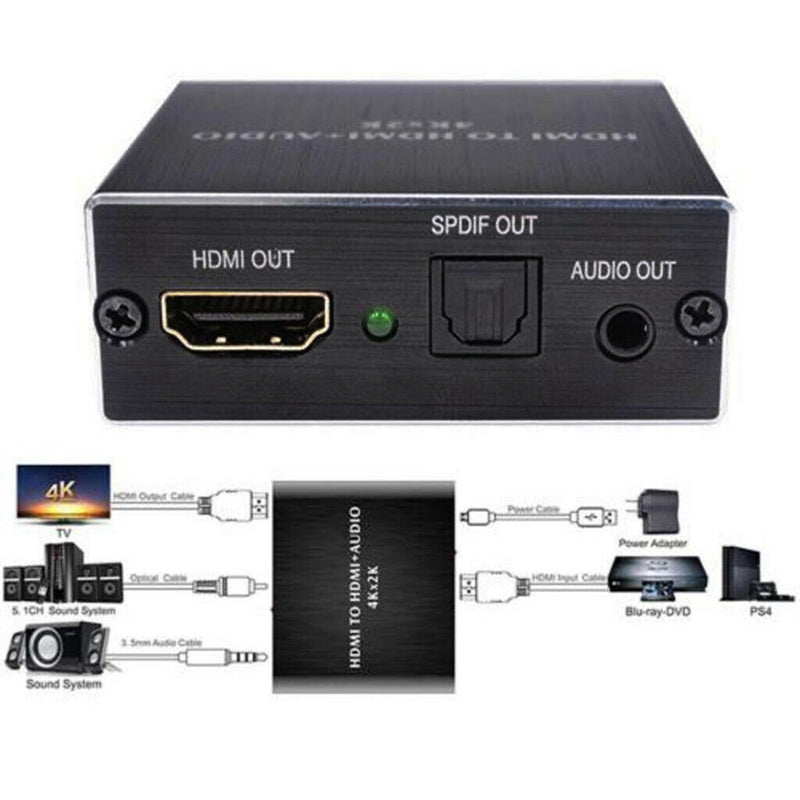 HDMI Audio Splitter 4K Audio Extractor HDMI To Optical SPDID & 3.5mm Audio