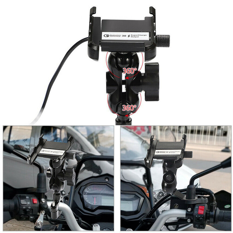 Motorcycle Mirror USB Charger Quick Charging Aluminum Alloy Riding Phone Holder