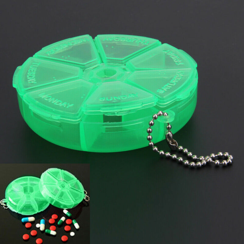 Portable Organizer Pill Round Box 7 Slot Health Pill Box Case Medicine Drug