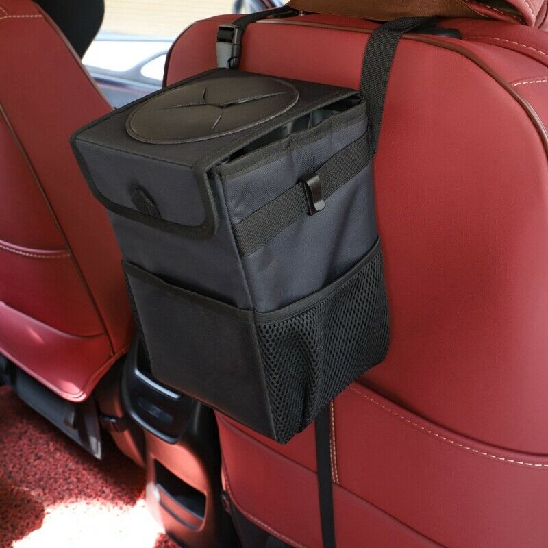 Car Trash Can With Lid,Car Trash Bag Hanging For Headrest With 3 Storage Po Q8G9