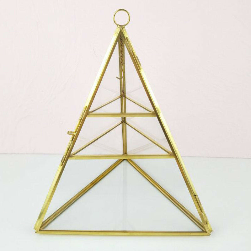 3-Tier Glass Pyramid Jewelry Stand Holder Geometric  Display Organizer Case