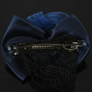 Women Dark blue double flower butterfly knot cover Hair clip with hairnet n X2P3
