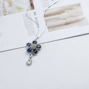 Elegant Blue Crystal Flower Water Drop Pendant Long Necklace Women Sweater