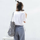 Women'S Striped Canvas Handbag Summer Beach Classical Fabric Soft Large Han