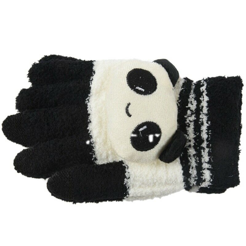 Women Winter Sweet Panda Design Touchscreen Gloves Black White