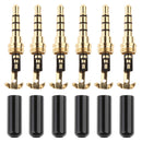 Replacement 6-Pack Male Solder Type DIY Plug 4 Pole 1/8'' 3.5mm Cable Connector