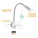 DC 12V Reading Light with USB Charging Port RV Interior Lights Flexible LED