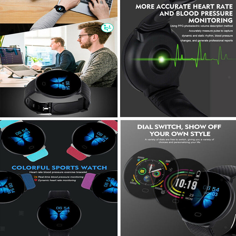 Smart Watch Fitness Tracker Heart Rate Monitor for Android iOS Black