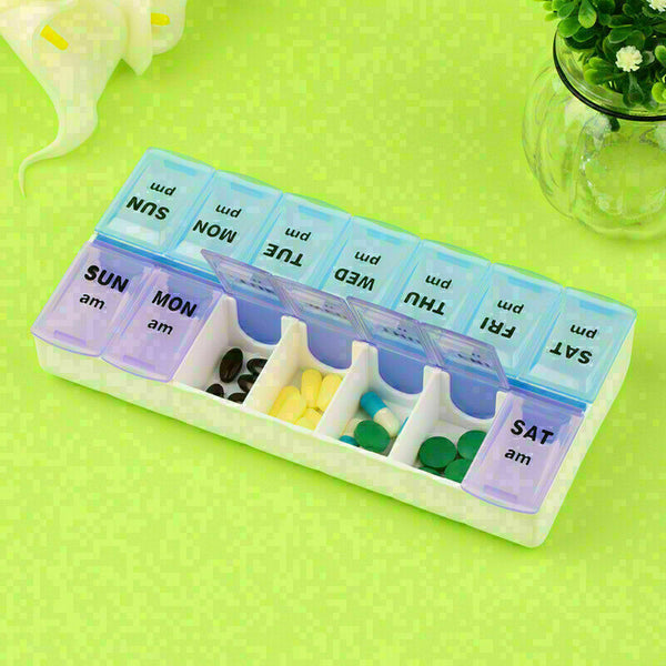 7 Day Pill Box With Clip Lids Medicine Organiser Tablet Storage Dispenser F Z7O8