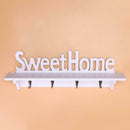 Wood 4 Hooks Storage Rack Wall Mounted Home Bathroom Hanging Shelf Holder
