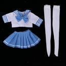 Handmade Cute College Style Shool Uniform Blue Pleated Skirt Tops Stocking For