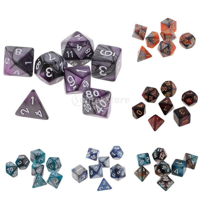 2 Set/ 14pcs 1.6cm/0.62'' Polyhedral Dice D12 D10 D8 D6 D4 TRPG Accessories