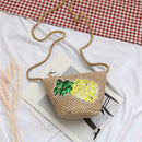 1x pineapple pattern Straw Bags Women Summer Bag Woven Beach Cross Body M KNK