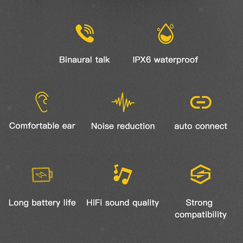 L13 Bluetooth Wireless Earbud w/Charging Case Waterproof TWS Headphone Black