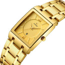 Mens Fashion Watch Rectangular Dial Analog Quartz Wristwatch Golden