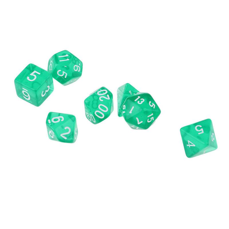 7Pcs Transparent Dice Polygon Dices For Dungeons DND MTG RPG Gaming Green