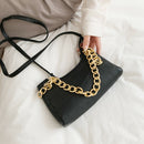 Women Stone Leather Shoulder Bags Elegant Chain Messenger Handbags (Black)