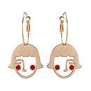 Cartoon Girl Face Outline Alloy Drop Earrings Originality Jewelry