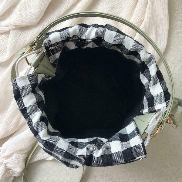 Plaid Bowknot Shoulder Handbags Leather Women Crossbody Bucket Bags (Green) A#S