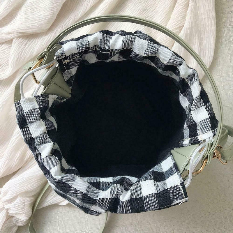 Plaid Bowknot Shoulder Handbags Leather Women Crossbody Bucket Bags (Green) A