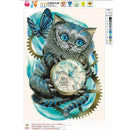 DIY Diamond Painting Cross Stitch Cat Clock Embroidery Patchwork Mosaic Kit