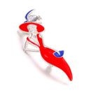 Red Colorful Lady Brooch Enamel Pins Wear Big Hat Party Girl Fashion Jewelr