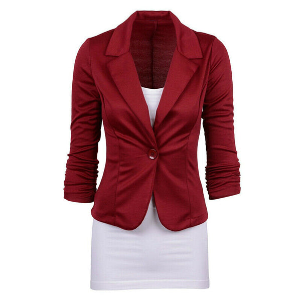 Women's Casual Work Solid Color Knit Blazer Plus Size One button Jacket(red P9V5