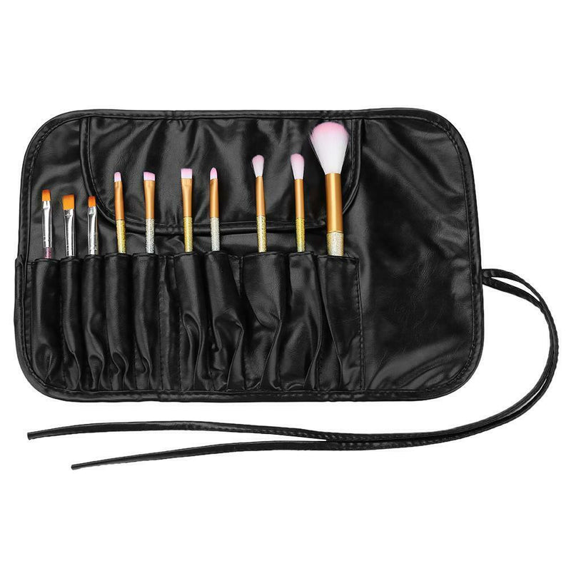 Portable Leather Travel Makeup Brush Bag Make Up Tool Holder Organizer (L) A