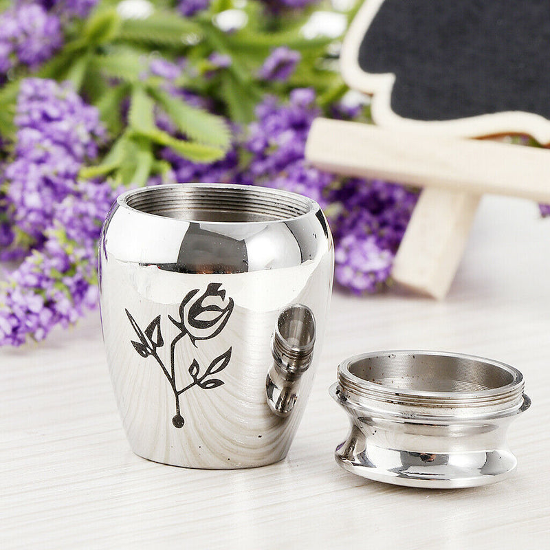 Stainless Steel Polished Urn Funeral Cremation Container Rose Flower Pattern
