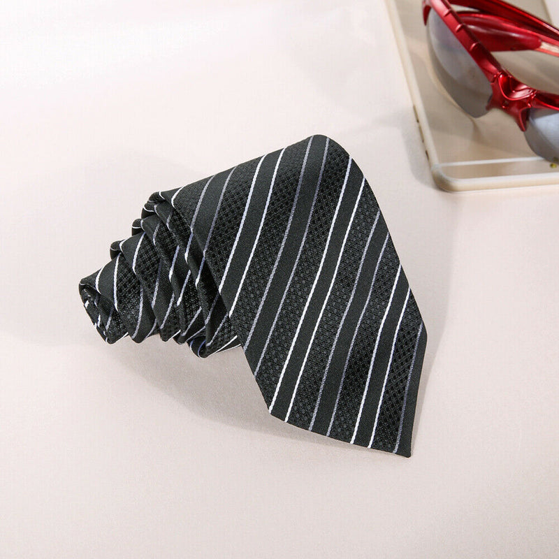 New Classic Striped Black White JACQUARD WOVEN Silk Men's Tie Necktie