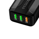 3 Port Charger USB QC3.0 Fast Charging Travel Wall Phone Adapter (Black EU) A