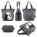 Lovely Canvas Cat Tote Bag Casual Handbag Shopping Bag Shoulder Bags Large