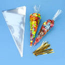 100x Clear Cellophane Cone Bags Twist Ties Large size Party Sweet Cello YYI