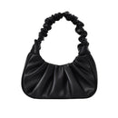 Elegant Pleated Handbag Women Leather Travel Totes Shoulder Bag (Black)