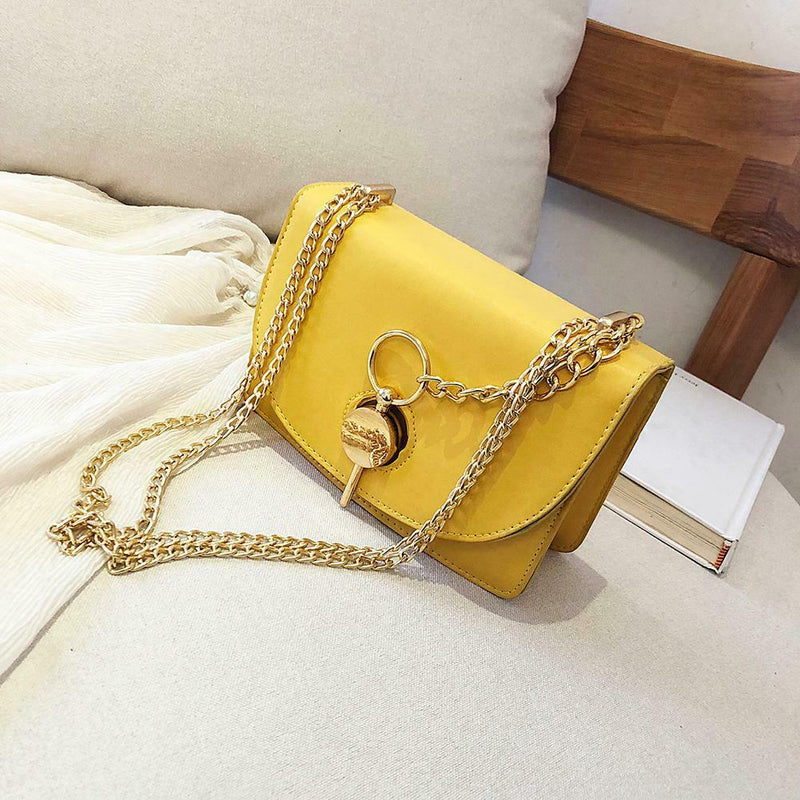 Fashion Women Messenger Bag Leather Pure Color Chain Shoulder Bag (Yellow)