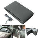 Faux Leather Car Steering Wheel Cover Anti-slip 15" Grey Self-DIY Needle Thread