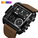 SKMEi Men'S Quartz Watch Waterproof Leather Strap Square Large Dial Date Lu