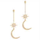 Celestial Moon and Sun Gem Oversized Earrings Engraved Long Dangle Colour