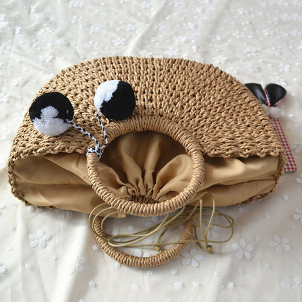 Summer Handmade Bags Women Pompon Beach Weaving Ladies Straw Bag Wrapped Be L8Y2