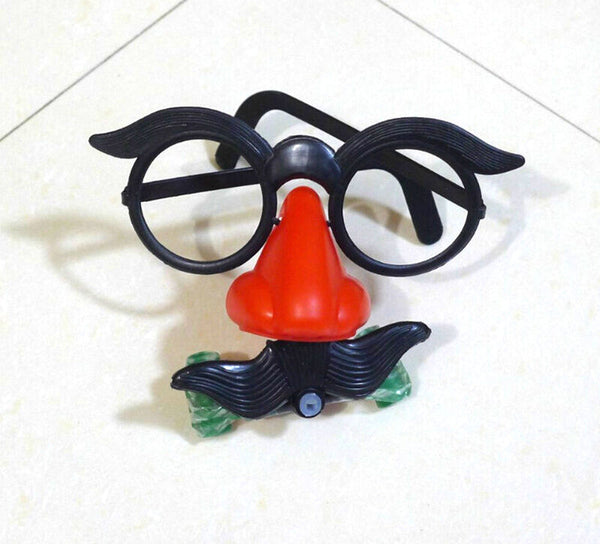 Pop Clown Glasses Costume Ball Round Frame Red Nose Whistle Mustache  Z