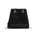 Rhinestone Shoulder Messenger Handbags Women Crossbody Bucket Bags (Black) A