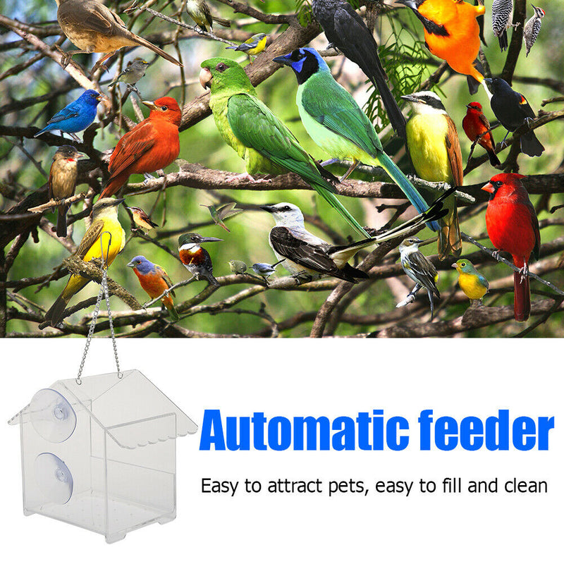 House Type Bird Food Container Dispenser Feeding Device Birds Transparent Feeder