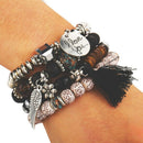 4pcs/set Wings Alloy Pendant Beads Bohemian Bracelets Women Lava Stone Wris