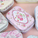 Mini flower tin trinket jewelry coin box tinplate storage case small rectangulJR
