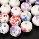 30PCs Mixed Flower Pattern Round Ceramic Beads 12mm(4/8 inch)Dia. Q8Q5